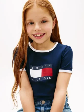 Tricou pentru copii cu logo steag ondulat