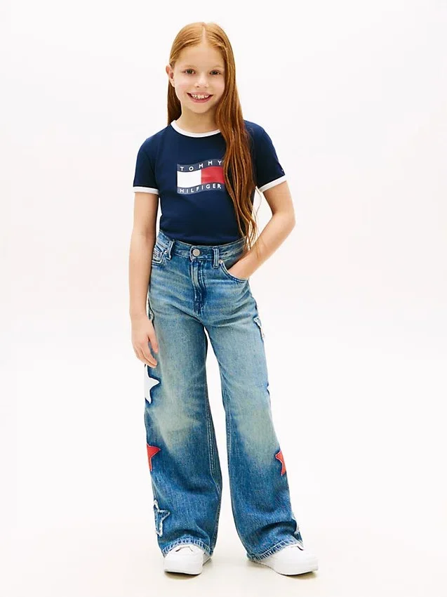 Tricou pentru copii cu logo steag ondulat Tricou pentru copii cu logo steag ondulat