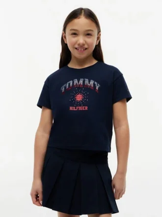 Tricou pentru copii cu logo Tommy din strasuri