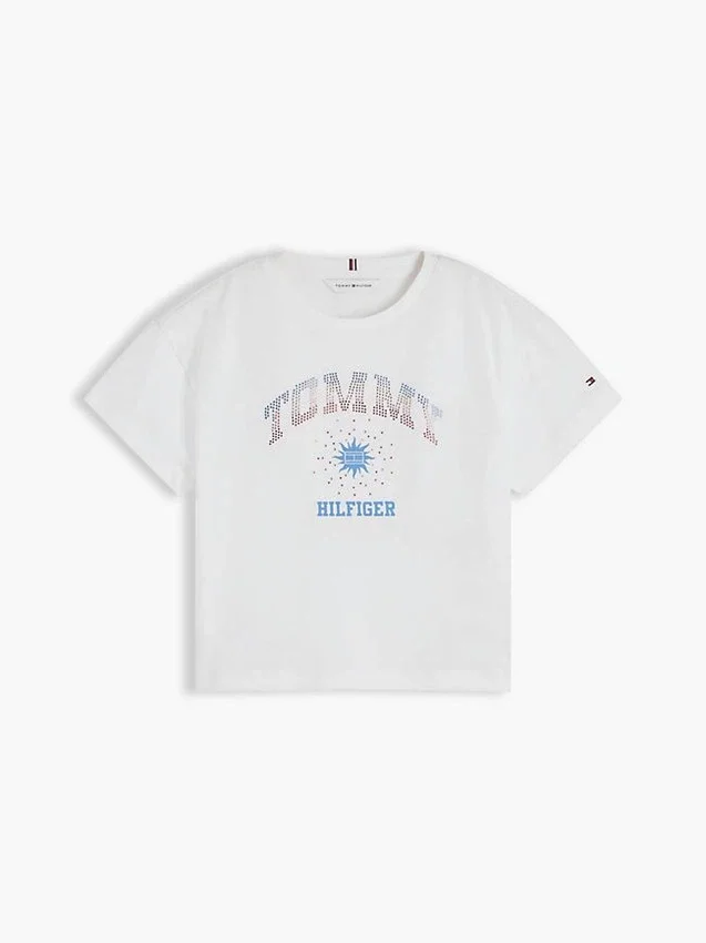Tricou pentru copii cu logo Tommy din strasuri Tricou pentru copii cu logo Tommy din strasuri
