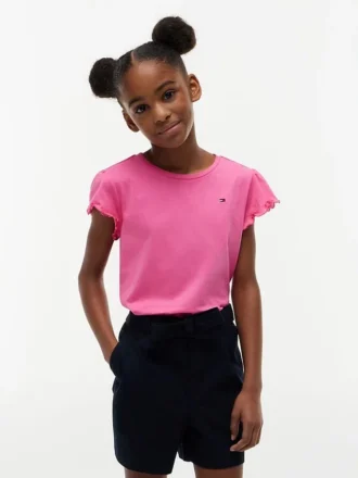 Tricou pentru copii cu mâneci cu bordură din material textil