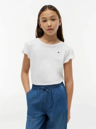Tricou pentru copii cu mâneci cu bordură din material textil