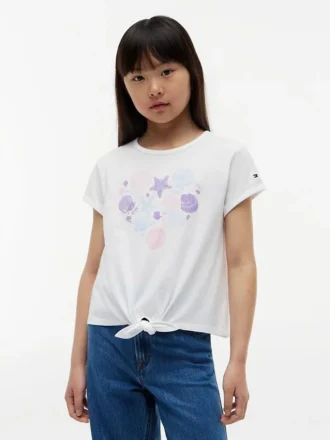 Tricou pentru copii cu nod în față și imprimeu de scoici
