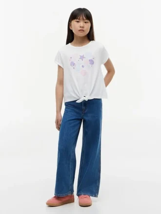 Tricou pentru copii cu nod în față și imprimeu de scoici