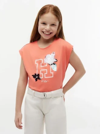 Tricou pentru copii Flip cu logo floral din paiete