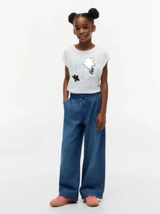 Tricou pentru copii Flip cu logo floral din paiete