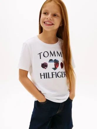 Tricou pentru fete cu logo inimă din paiete