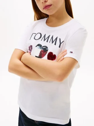 Tricou pentru fete cu logo inimă din paiete