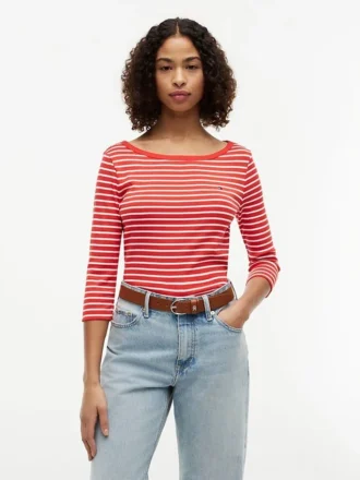 Tricou slim fit cu guler barcă