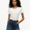 Tricou slim fit cu guler rotund și țesătură pointelle