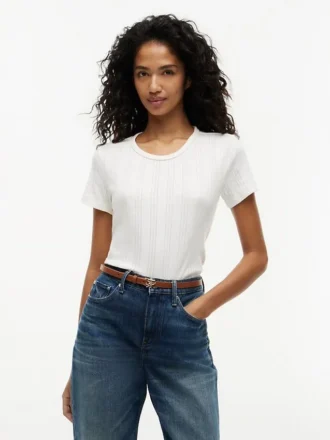 Tricou slim fit cu guler rotund și țesătură pointelle