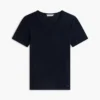 Tricou slim fit cu guler rotund și țesătură pointelle Tricou slim fit cu guler rotund și țesătură pointelle