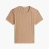 Tricou slim fit cu guler rotund și țesătură pointelle Tricou slim fit cu guler rotund și țesătură pointelle