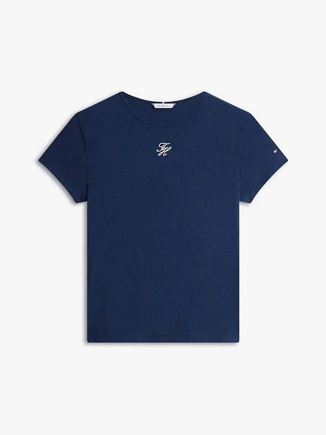 Tricou slim fit cu monogramă script Tricou slim fit cu monogramă script