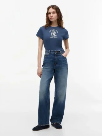 Tricou slim fit vopsit în întregime, cu logo Crest
