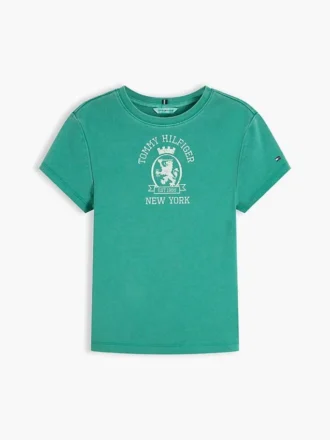 Tricou slim fit vopsit în întregime, cu logo Crest