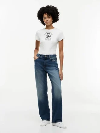 Tricou slim fit vopsit în întregime, cu logo Crest