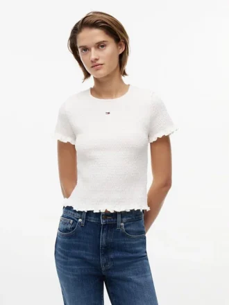 Tricou Tommy Jeans cu croi slim și drapaj