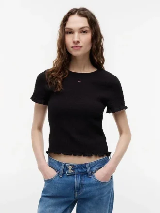 Tricou Tommy Jeans cu croi slim și drapaj