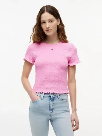 Tricou Tommy Jeans cu croi slim și drapaj