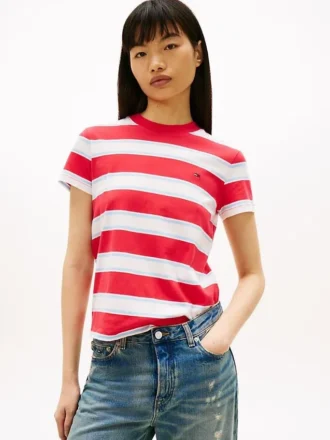 Tricou Tommy Jeans cu croială regular și dungi