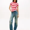Tricou Tommy Jeans cu croială regular și dungi