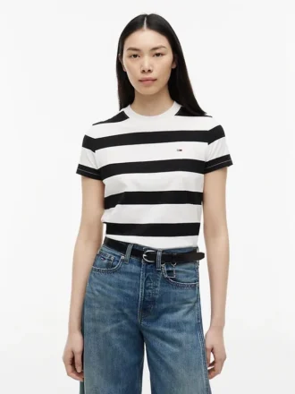Tricou Tommy Jeans cu dungi de rugby