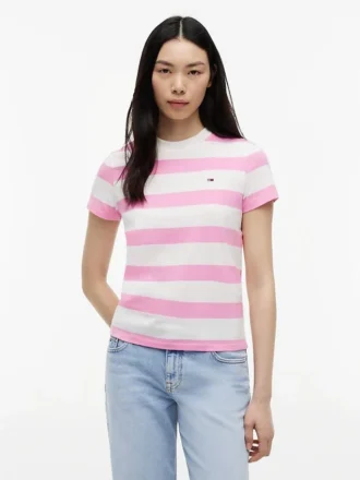 Tricou Tommy Jeans cu dungi de rugby
