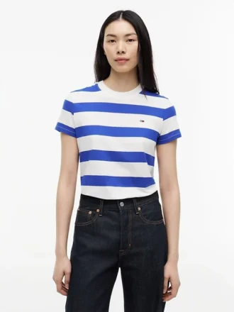 Tricou Tommy Jeans cu dungi de rugby