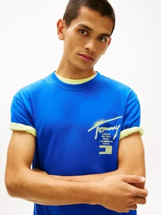 Tricou Tommy Jeans cu logo vopsit cu spray