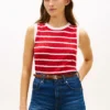 Vestă din tricot cu dungi și model împletit