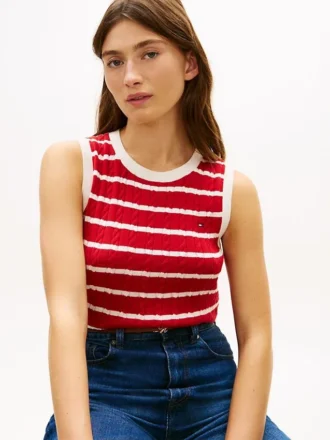 Vestă din tricot cu dungi și model împletit