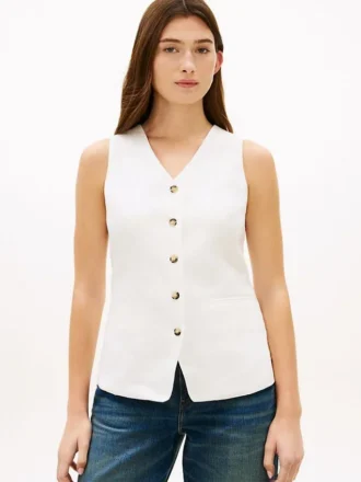 Vestă slim fit din amestec de in
